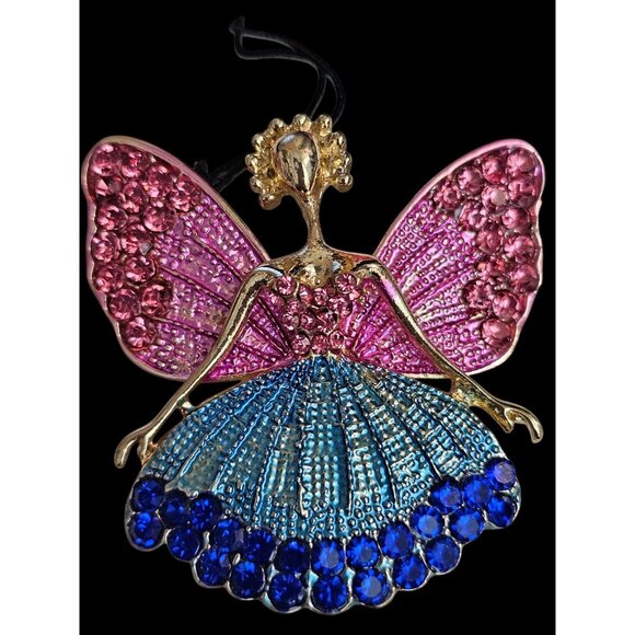 BETSEY JOHNSON LOVELY FAIRY BALLET ANGEL CRYSTAL PENDANT NECKLACE/BROOCH - Picture 4 of 5